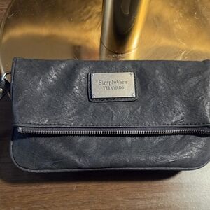 Simply Vera Vera Wang Black Leather Wristlet Clutch with Front Zip